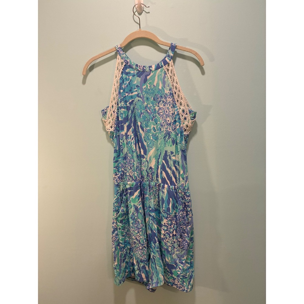 Lilly Pulitzer Lala Romper XS Small Blue Haven Hey Hey Soleil Tropical Floral